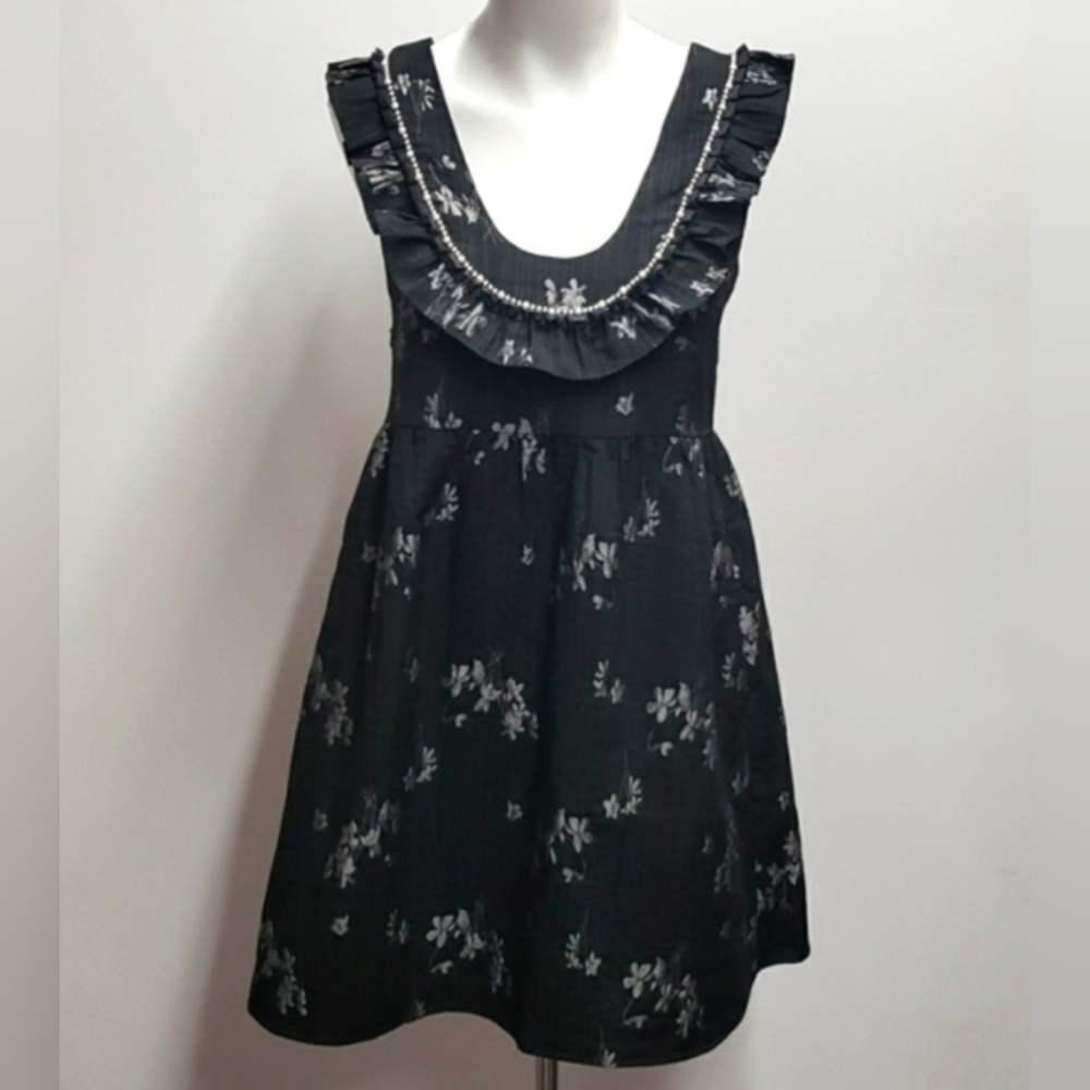 Setirom Baby Doll Dress Women's Size Small Pleated Ruffled Detail Beaded Floral